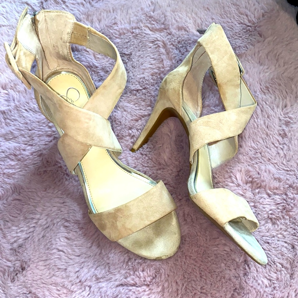 Jessica Simpson beige suede heels.